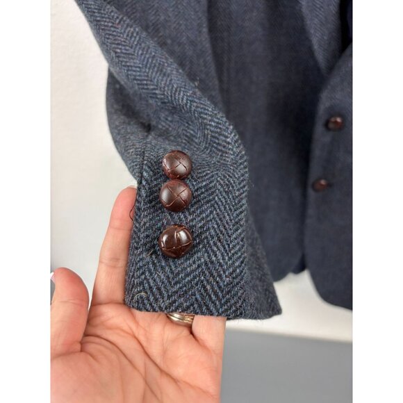 Vintage Sutter and Grant men's 46L blue herringbone tweed wool blazer sport coat - Picture 3 of 8